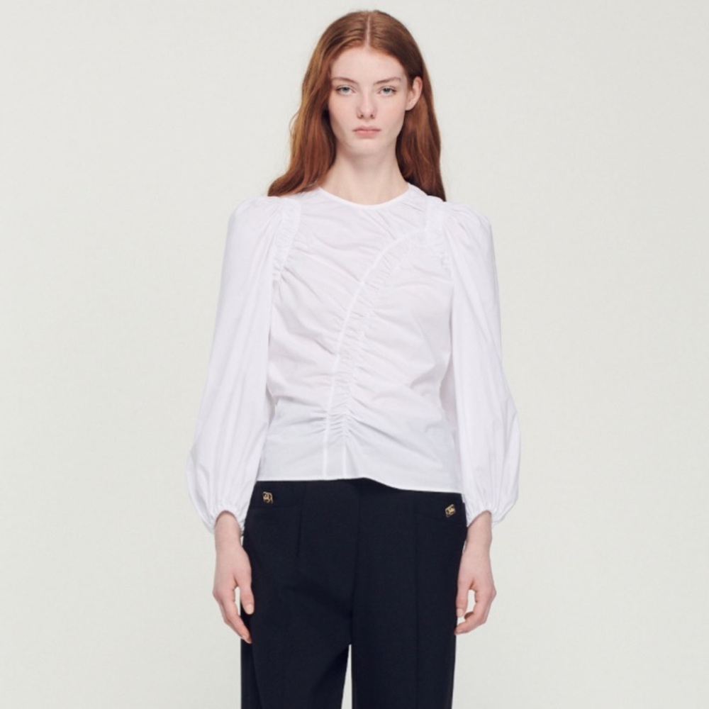 Sandro Paris Puff Sleeve Textured Blouse